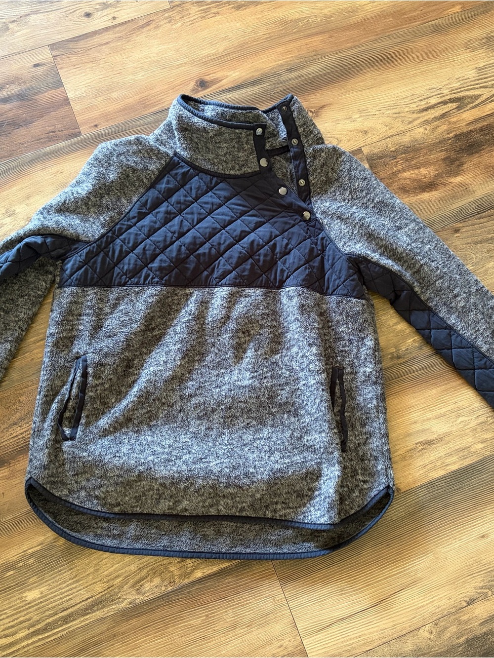 Abercrombie & Fitch Gray and Navy Quilted Snap Pullover